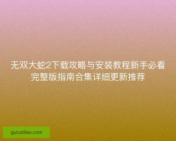 无双大蛇2下载攻略与安装教程新手必看完整版指南合集详细更新推荐