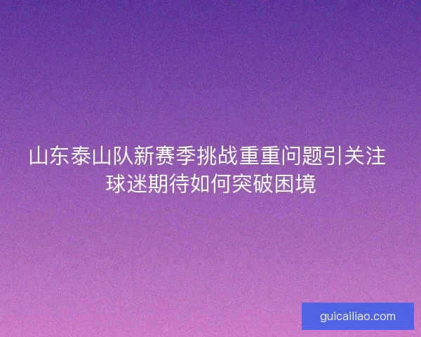 山东泰山队新赛季挑战重重问题引关注 球迷期待如何突破困境